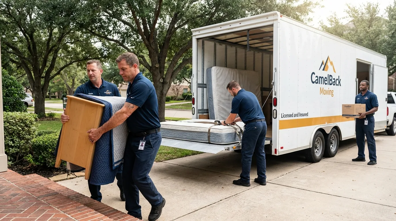 Crew loading residential truck for cross-state move from Roseau, MN