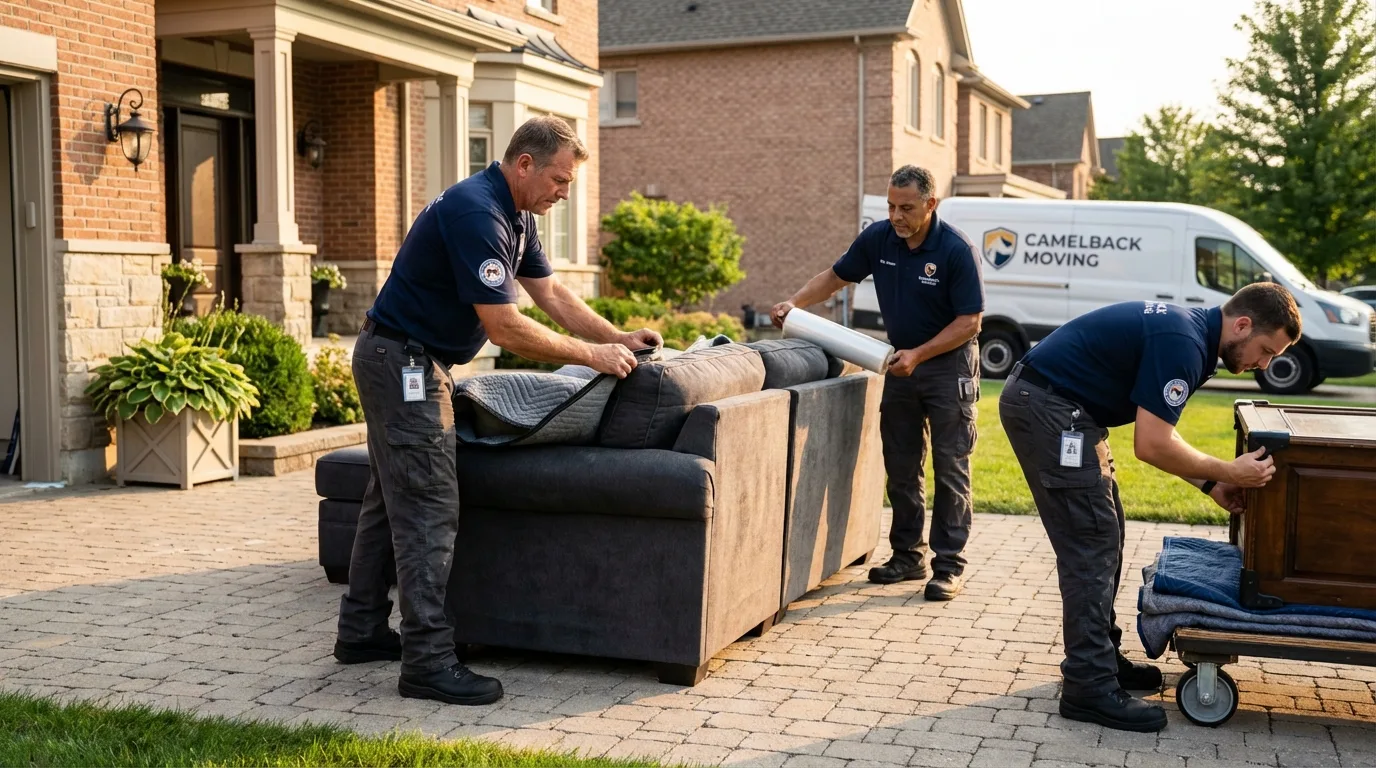 Large estate moving crew wrapping furniture in Roseau, MN