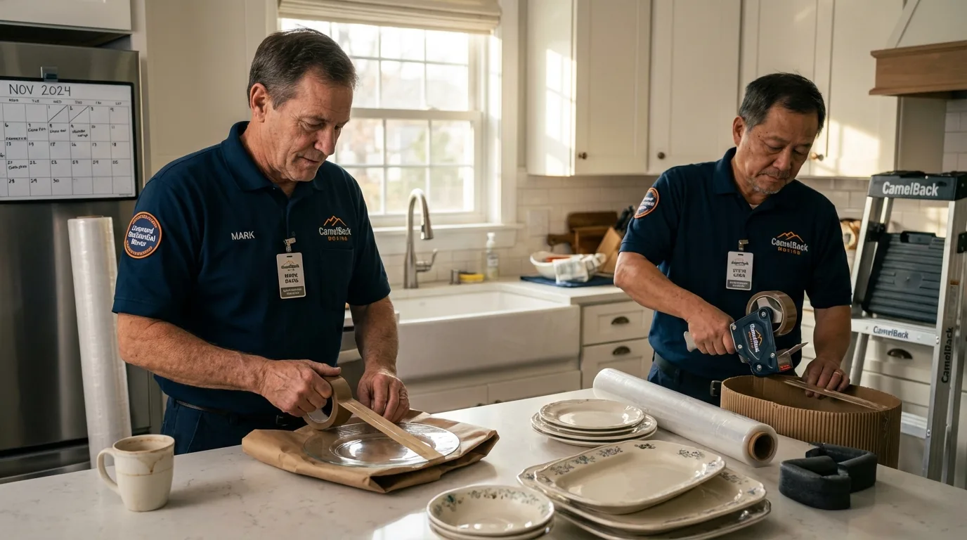 Professional crew packing kitchen dishware in Roseau, MN